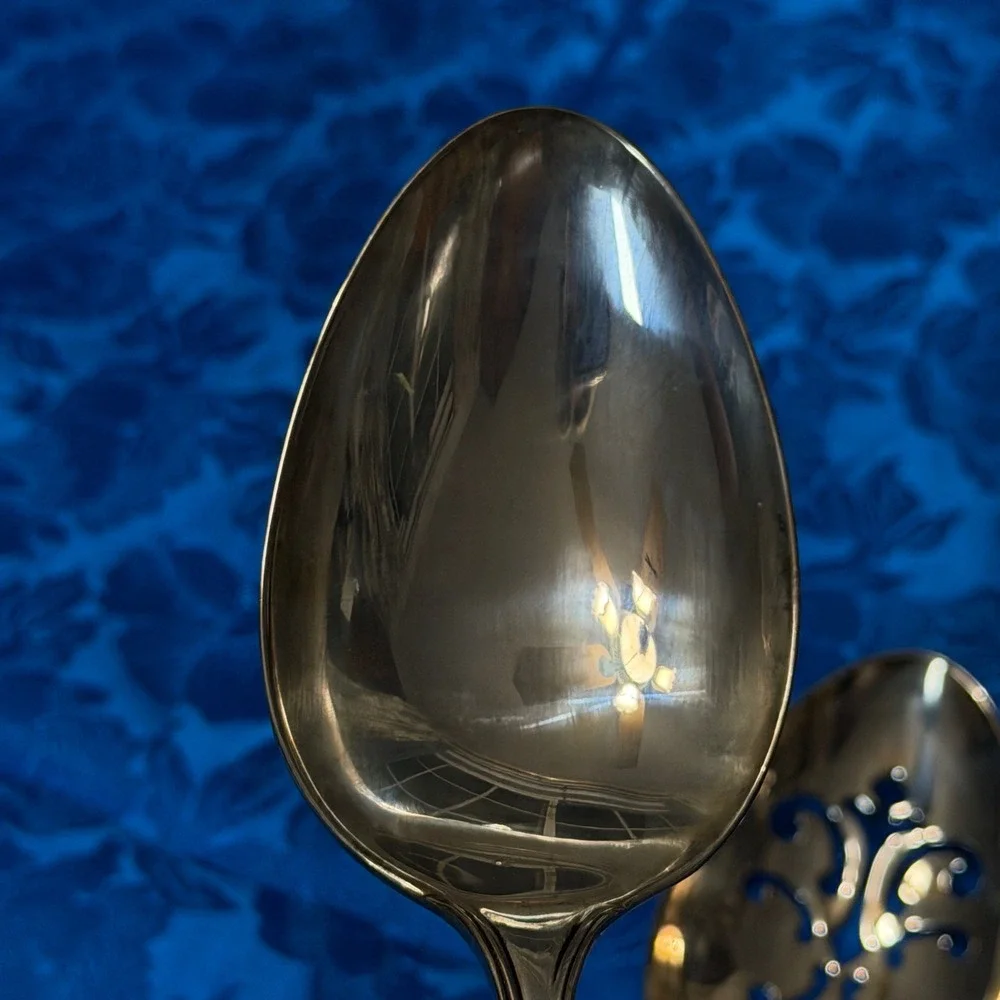 Vintage‎ Rooster Wheat Silver Plated Serving Spoon Set Pierced and Solid 2 Piece